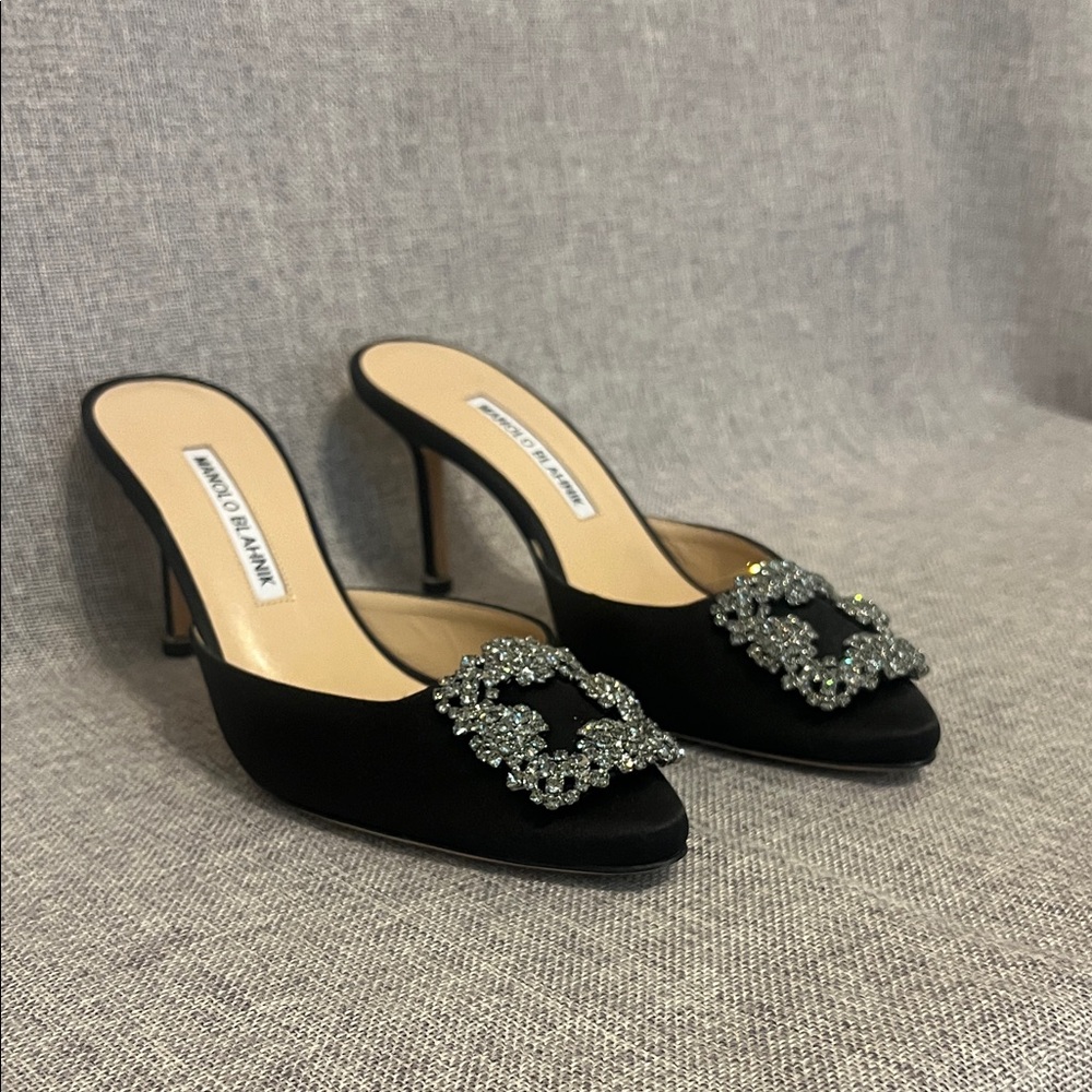 Manolo Blahnik Black Heels with Silver Embellishments
